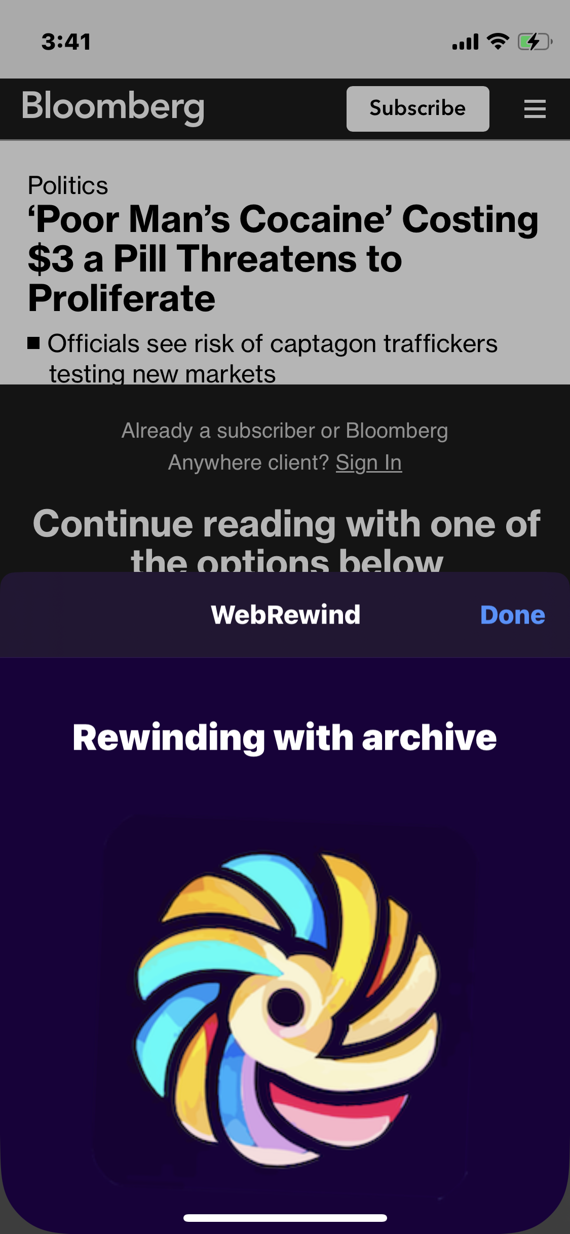 bypassing bloomberg paywall with WebRewind
