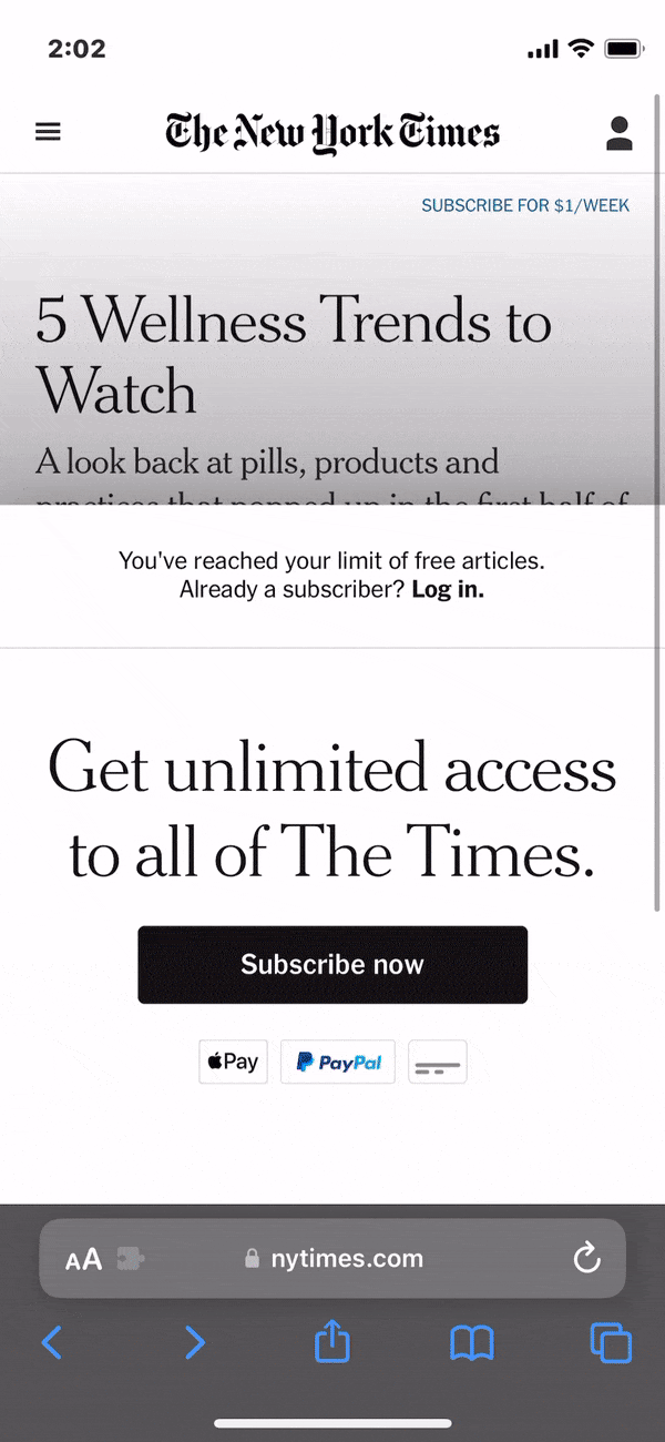 nyt paywall bypass with WebRewind